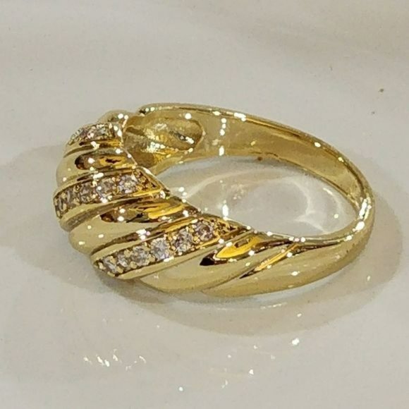 Size 7 Womens Gold Plated Zircon Dome Twisted Ring - Picture 10 of 14